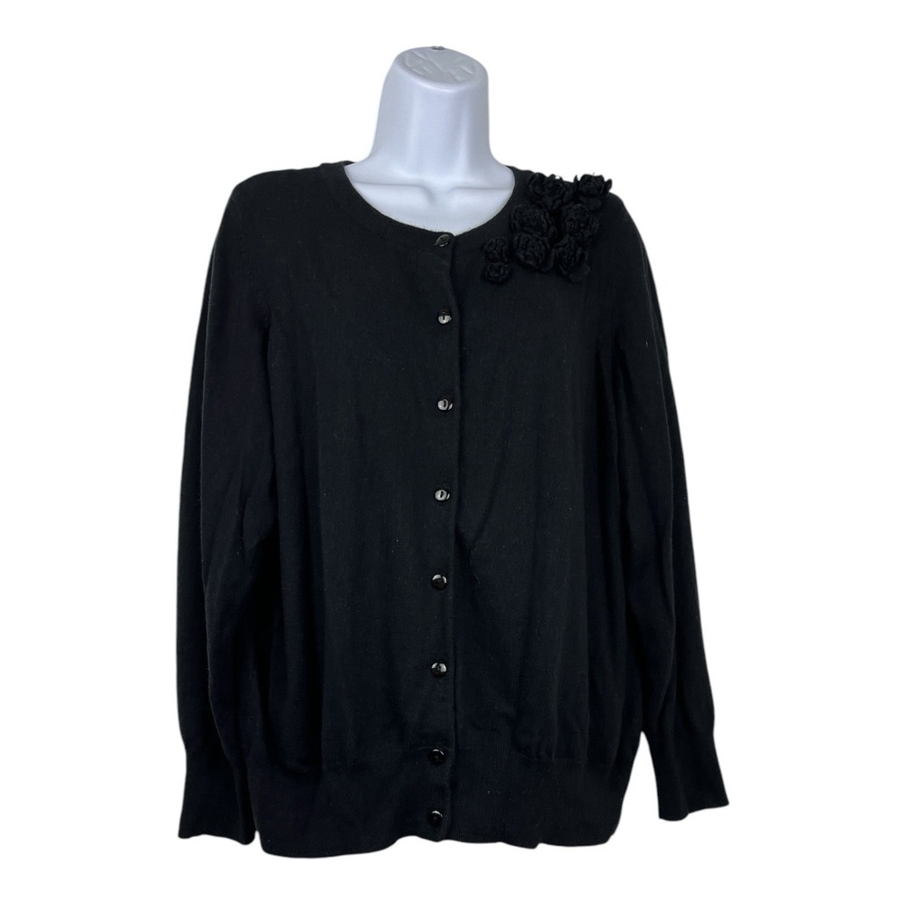 Womens Floral Applique Cardigan Sweater Size 2X Whimsigoth Fairy Grunge Cocktail